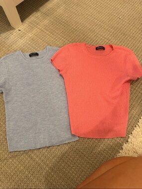 Short-Sleeve Ribbed Knit Top - Pink and blue fancy kids top
15$ for both